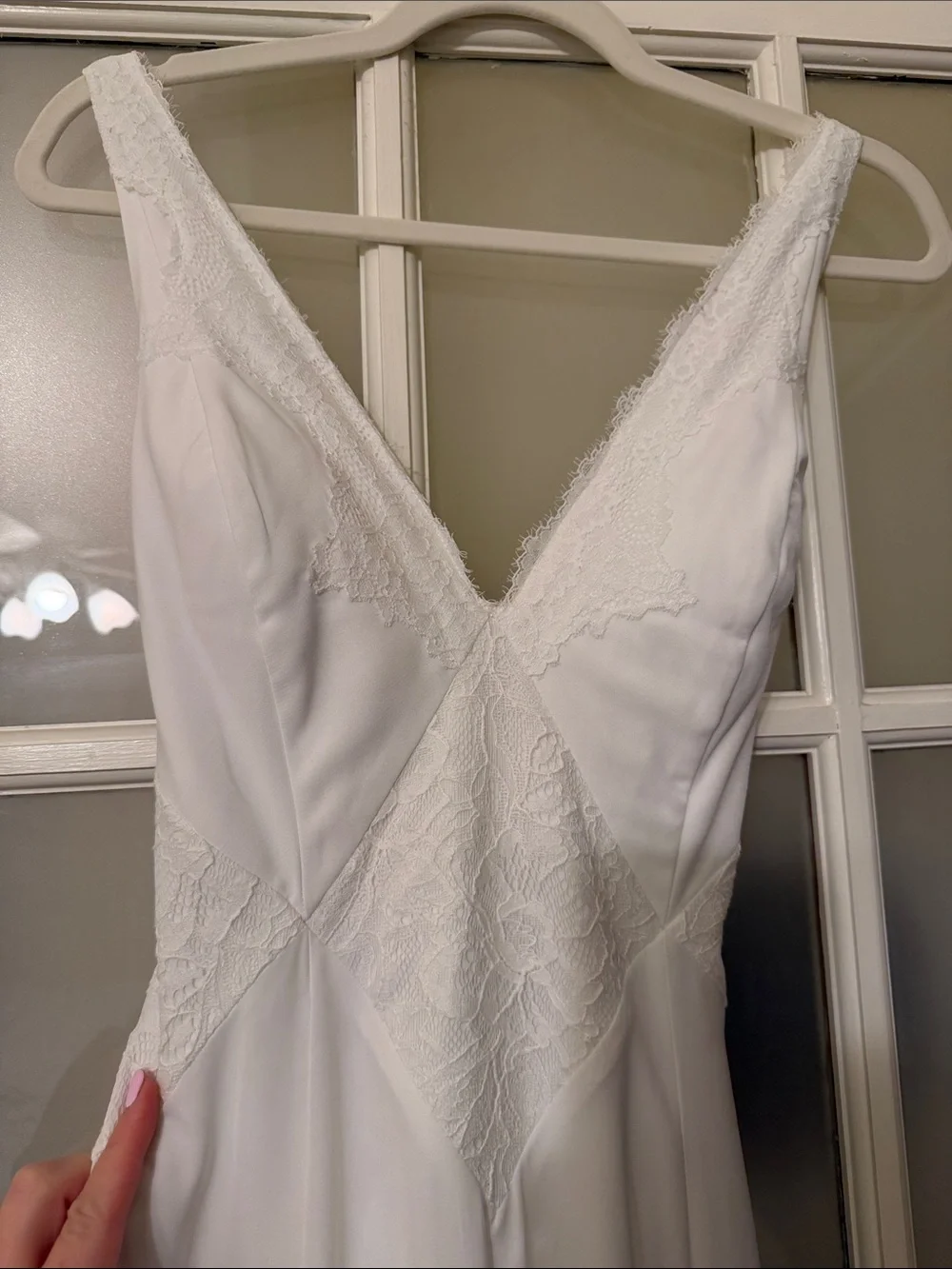 White V-Neck Lace Trim Maxi Dress-Abercrombie and Fitch Wedding